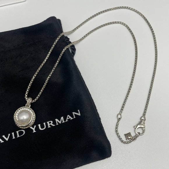 Authentic david yurman crossover pearl and diamonds pendant necklace - Picture 2 of 8